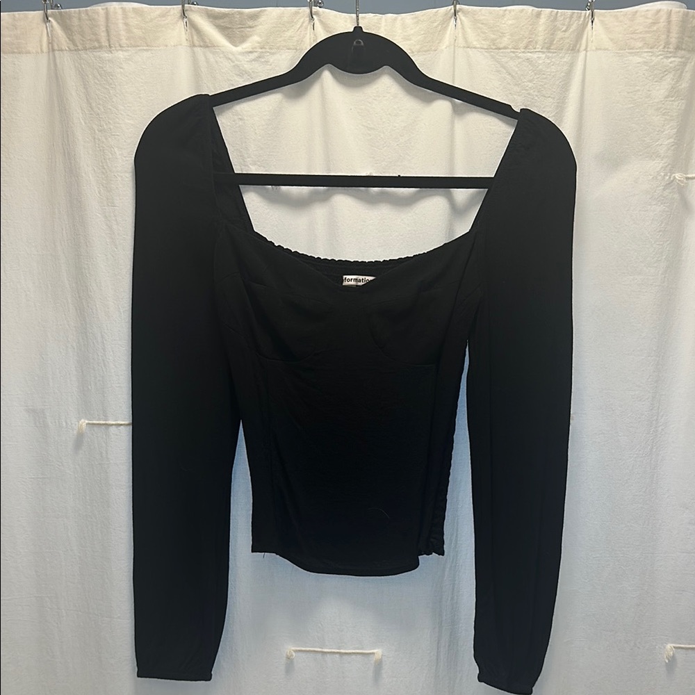 Reformation Black Reign Top: Fitted Long Sleeve Blousr